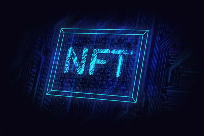 неоновая вывеска NFT, изображение на печатной плате, крипто-арт