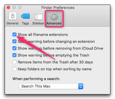 Показать все расширения файлов MacOS