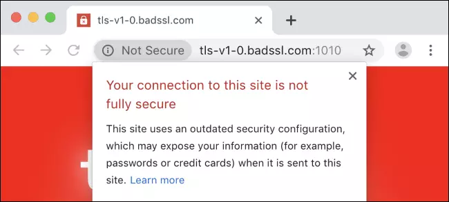 Предупреждение о безопасности Chrome TLS 1.0